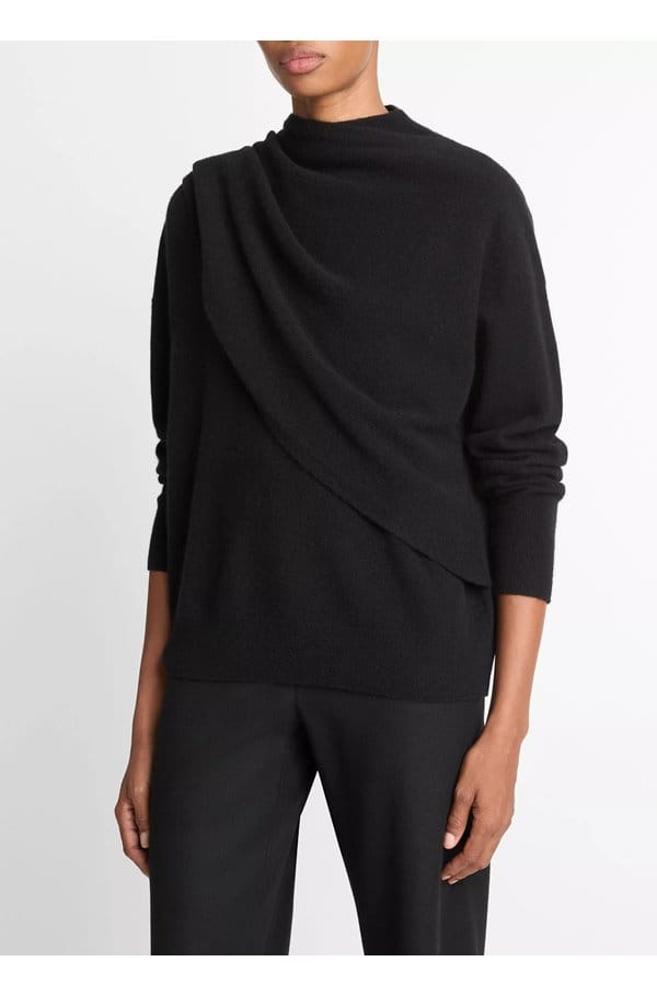 draped crew neck in black