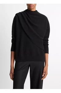 draped crew neck in black