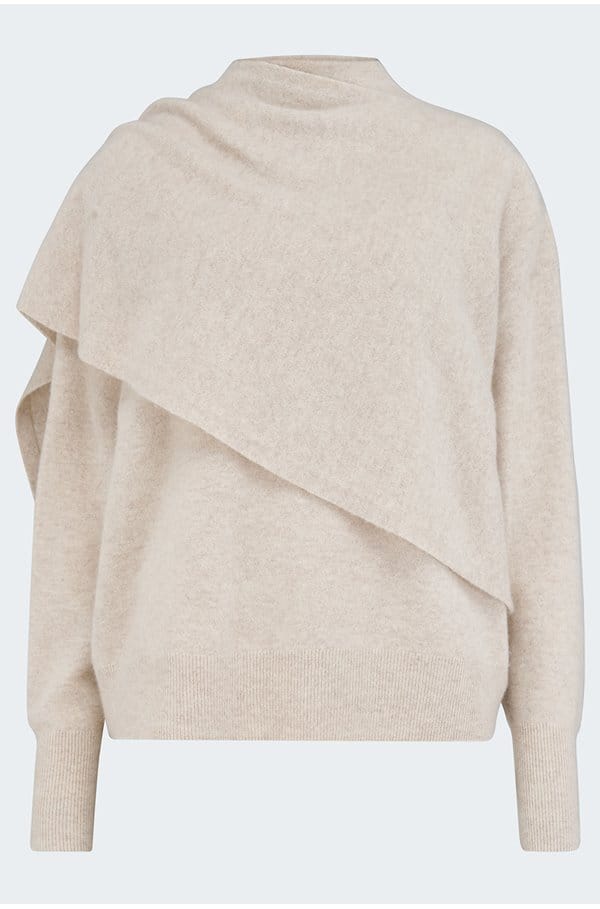 draped crew neck in dove oat 