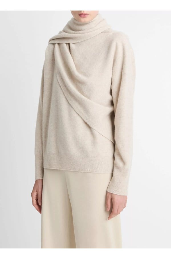 draped crew neck in dove oat