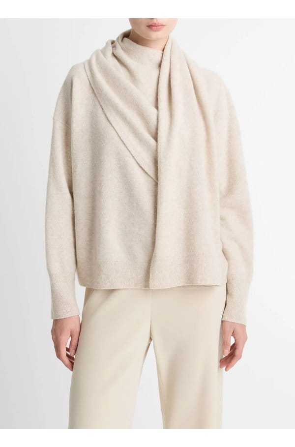 draped crew neck in dove oat