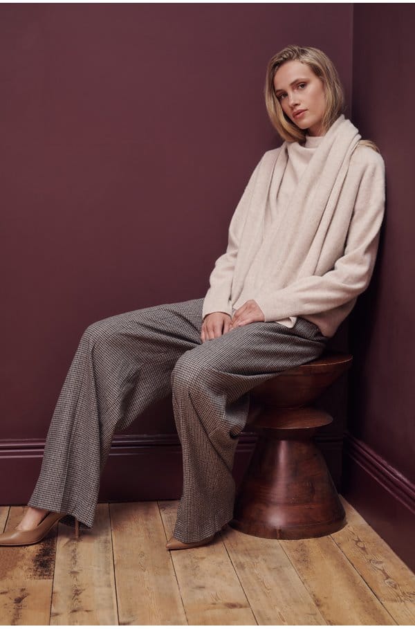 draped crew neck in dove oat