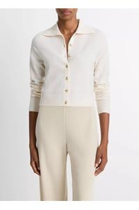 button up polo cardigan in off white