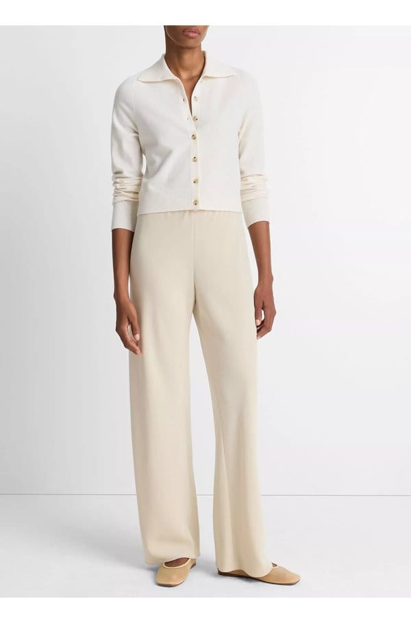 button up polo cardigan in off white