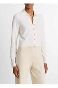 button up polo cardigan in off white
