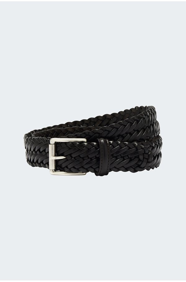 leather weave belt in dark brown