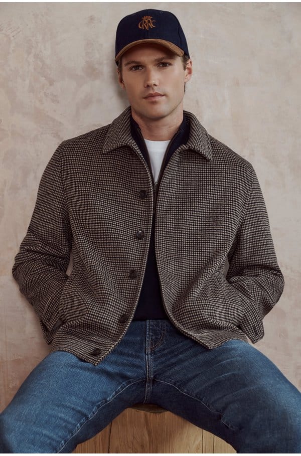 houndstooth bomber jacket in dark roast combo