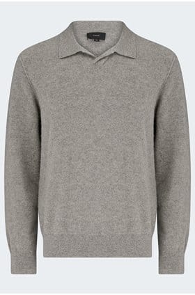 Boiled Cashmere Johnny Collar Polo in Heather Mouse