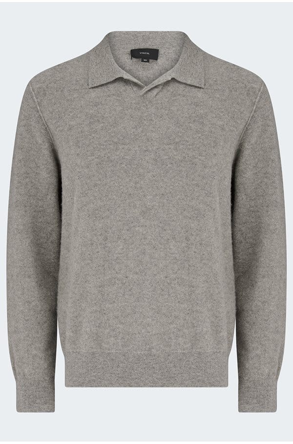 boiled cashmere johnny collar polo in heather mouse