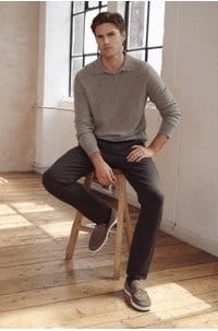 boiled cashmere johnny collar polo in heather mouse