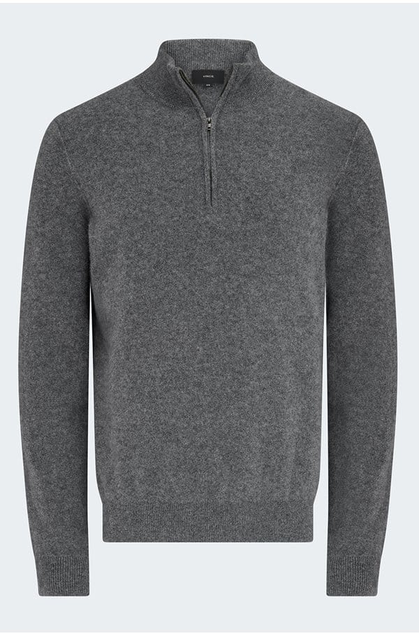 boiled quarter zip sweater in medium heather grey
