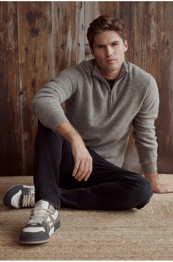 boiled quarter zip sweater in heather mouse