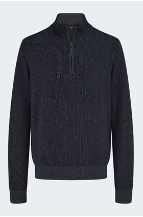 Geo Jacquard Quarter Zip Sweater in Coastal Blue Heather Grey