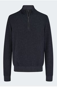 geo jacquard quarter zip sweater in coastal blue heather grey