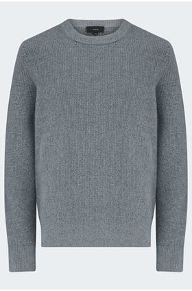 Boiled Cashmere Thermal Crew Neck in Medium Heather Grey Parlour Blue