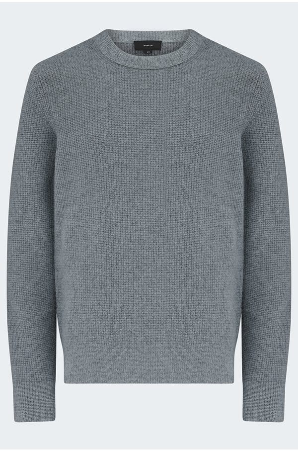 boiled cashmere thermal crew neck in medium heather grey parlour blue