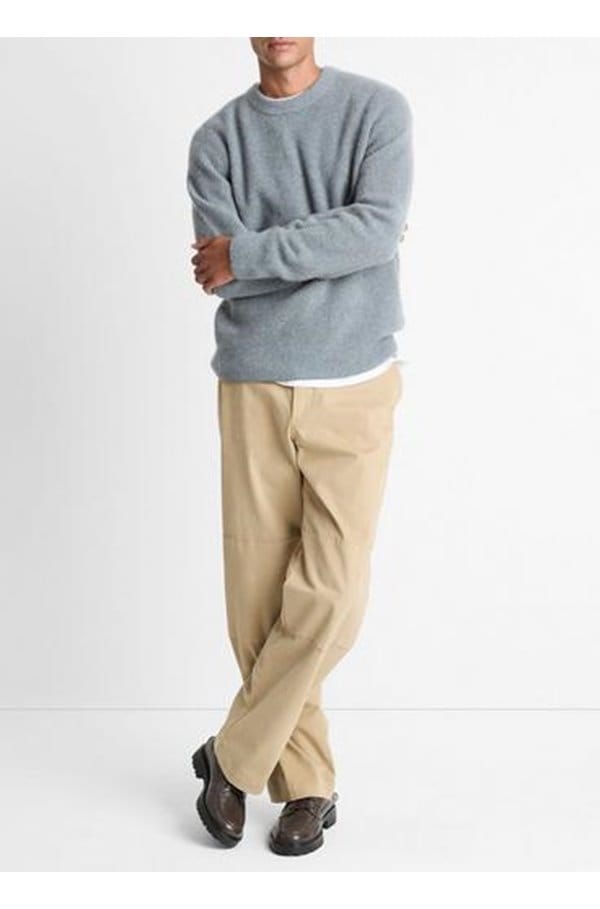 boiled cashmere thermal crew neck in medium heather grey parlour blue