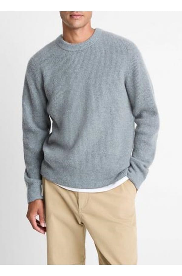 boiled cashmere thermal crew neck in medium heather grey parlour blue