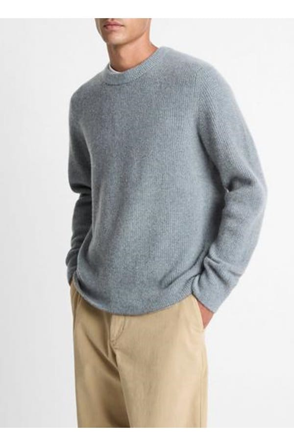 boiled cashmere thermal crew neck in medium heather grey parlour blue