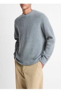 boiled cashmere thermal crew neck in medium heather grey parlour blue