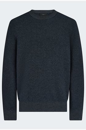 Geo Jacquard Crew Neck Sweater in Coastal Blue Heather Grey