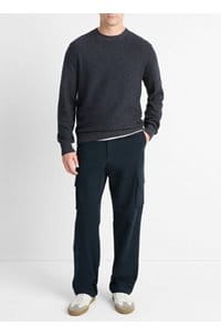 geo jacquard crew neck sweater in coastal blue heather grey