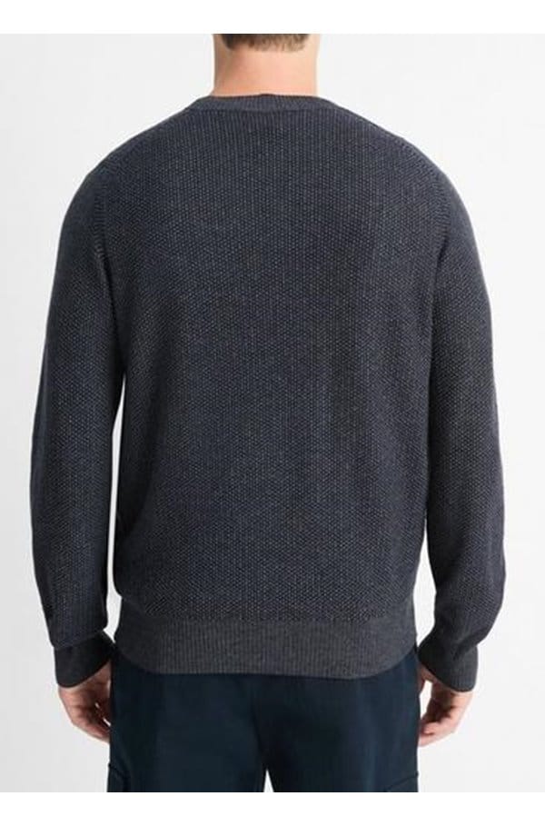 geo jacquard crew neck sweater in coastal blue heather grey