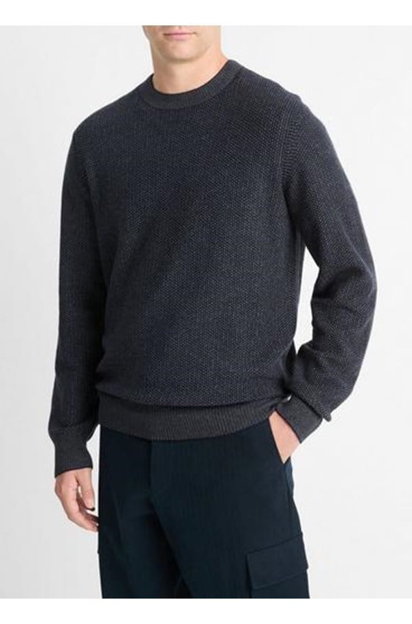 geo jacquard crew neck sweater in coastal blue heather grey