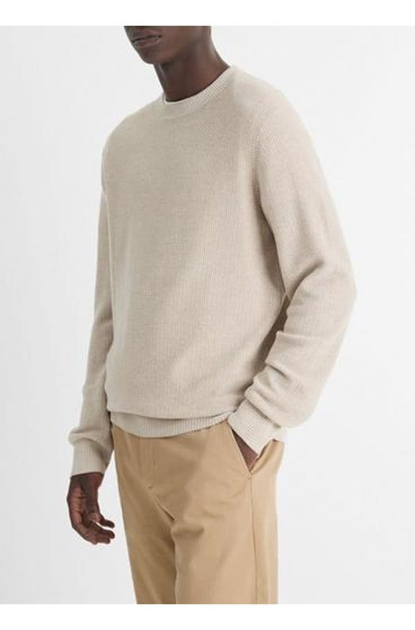 geo jacquard crew neck sweater in british khaki classic cream
