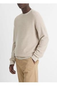 geo jacquard crew neck sweater in british khaki classic cream