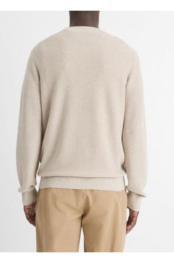 geo jacquard crew neck sweater in british khaki classic cream