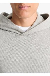 broken twill pullover hoodie in heather grey off white