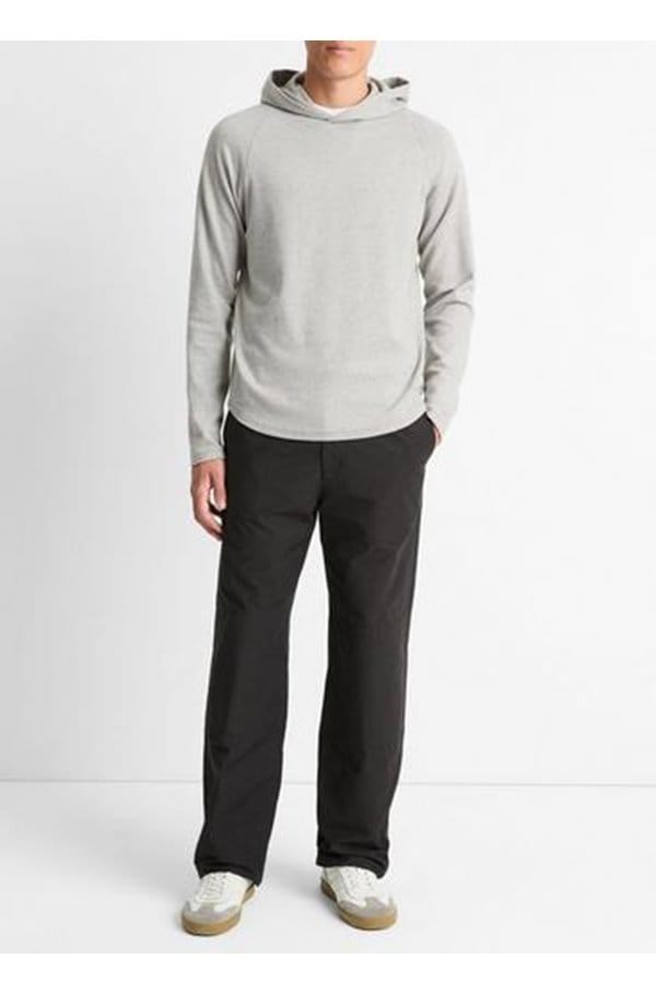 broken twill pullover hoodie in heather grey off white