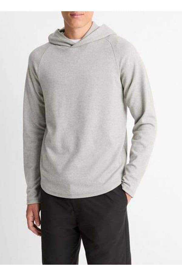 broken twill pullover hoodie in heather grey off white