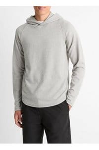 broken twill pullover hoodie in heather grey off white