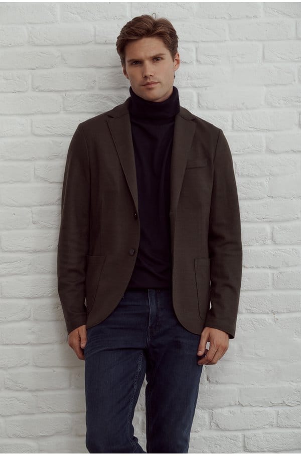 2 button merino jacket in moss green