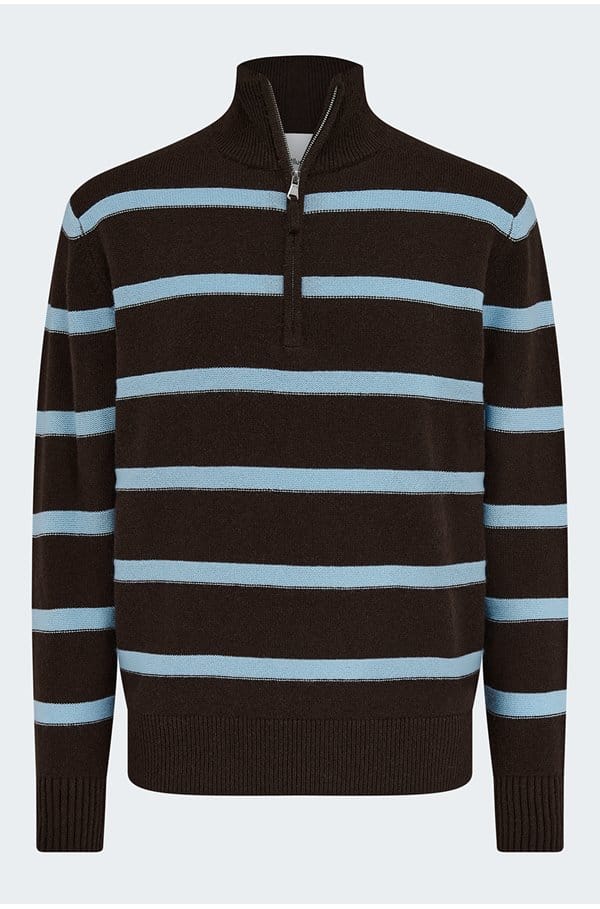 troyer half zip swetaer in chocolate blue