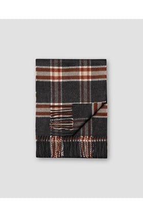 Plaid Merino Scarf in Grey