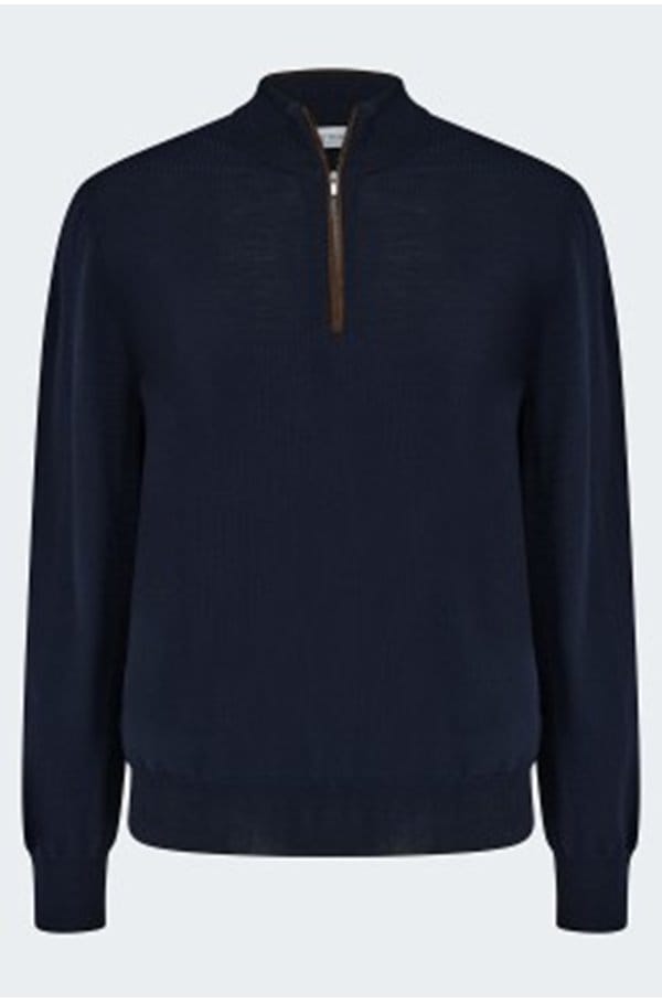 merino zip knit in navy blue
