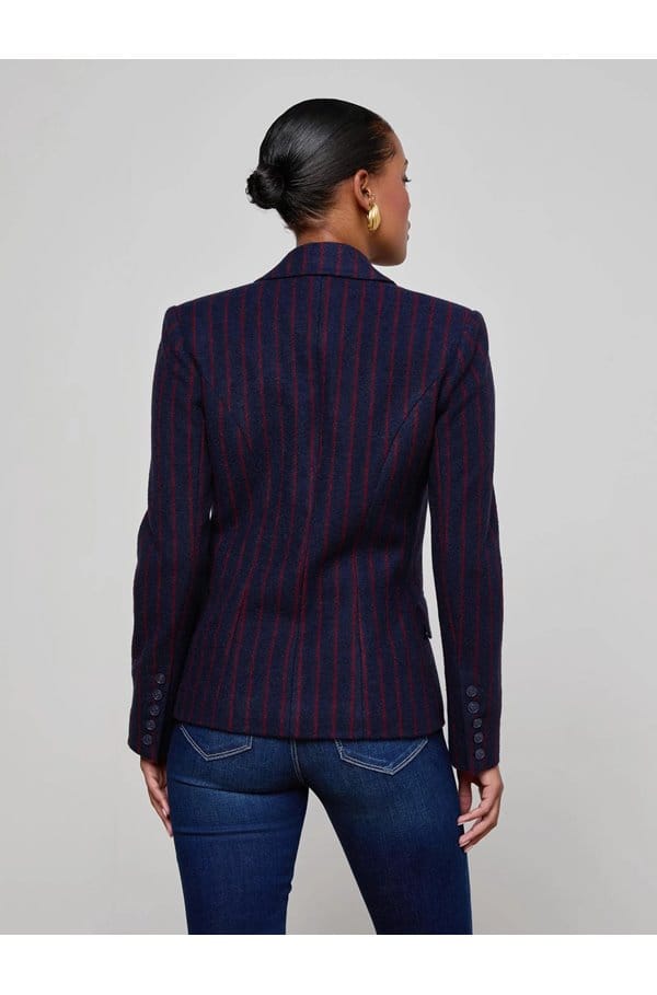 kenzie double breasted blazer in midnight pinstripe