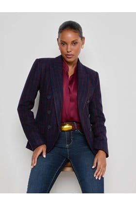 Kenzie Double Breasted Blazer In Midnight Pinstripe