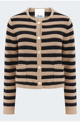 Stripe Cardigan in Camel Black