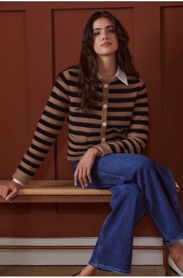 stripe cardigan in camel black