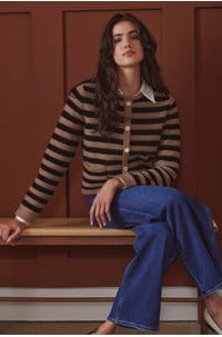 stripe cardigan in camel black