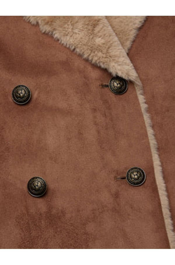 citron faux fur maxi coat in sepia brown