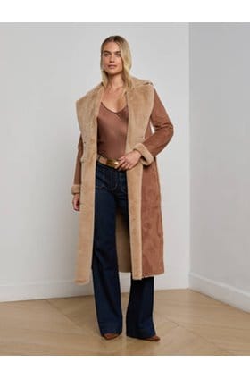 Citron Faux Fur Maxi Coat in Sepia Brown