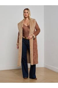 citron faux fur maxi coat in sepia brown