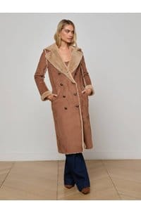 citron faux fur maxi coat in sepia brown