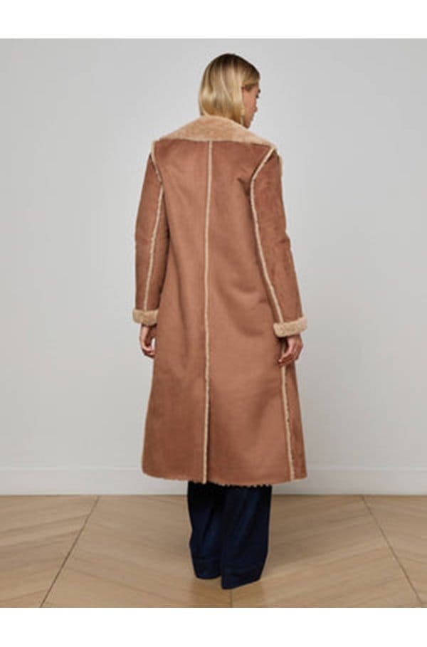 citron faux fur maxi coat in sepia brown