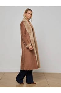 citron faux fur maxi coat in sepia brown